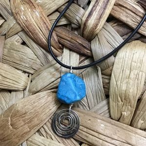 Handmade boho western Turquoise nugget pendant necklace on leather cord